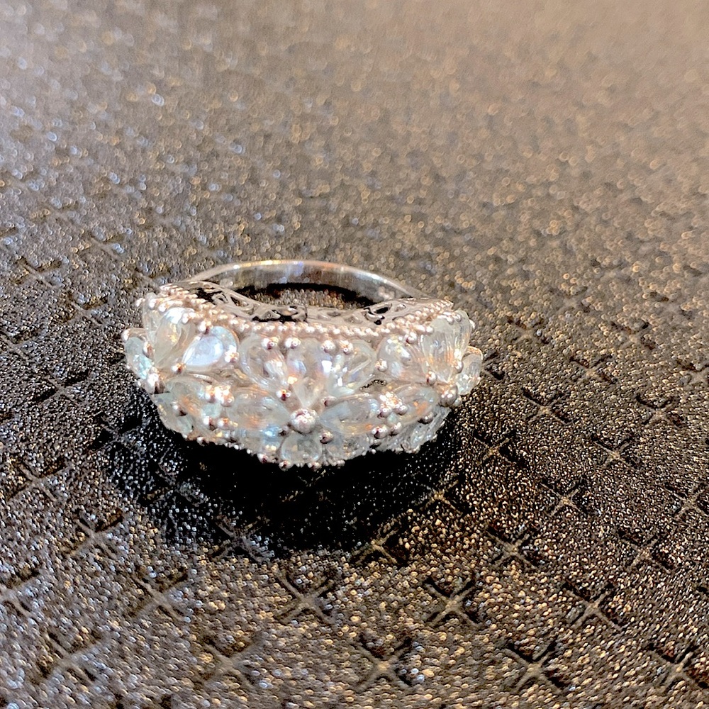 E spirito santo aquamarine platinum over silver ring 4.1 CTS size 9